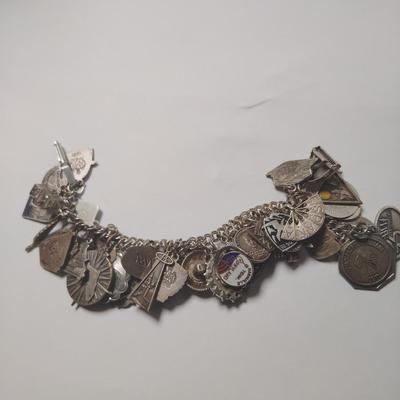 1970 Vintage Sterling Silver Around the World Charm Bracelet 45 Charms 118.8 G