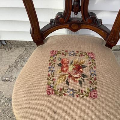 Sale Photo Thumbnail #159: Needle point wood chair.