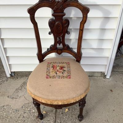 Sale Photo Thumbnail #157: Needle point wood chair.