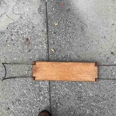 Sale Photo Thumbnail #163: Unquiet wood shelf with folding metal legs