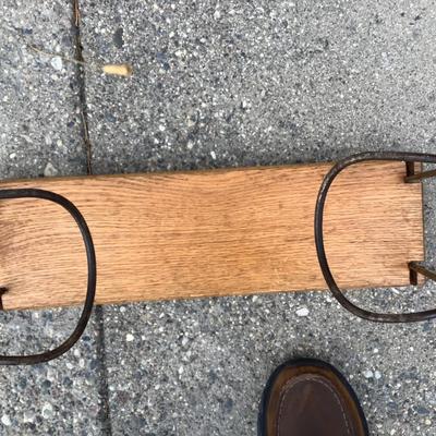 Sale Photo Thumbnail #164: Unquiet wood shelf with folding metal legs
