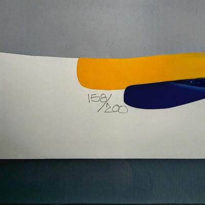 Sale Photo Thumbnail #5: Vibrant contemporary abstract serigraph/print by Serbian American postmodern artist, Daniel Gelakoska (1944/5-2015) "Dakota Sun Shield" 1984 signed and numbered 158/200 professionally framed. Gelakoska graduated from Kendall College of Art and Design in G