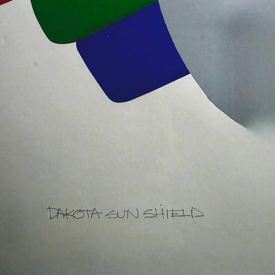 Sale Photo Thumbnail #4: Vibrant contemporary abstract serigraph/print by Serbian American postmodern artist, Daniel Gelakoska (1944/5-2015) "Dakota Sun Shield" 1984 signed and numbered 158/200 professionally framed. Gelakoska graduated from Kendall College of Art and Design in G