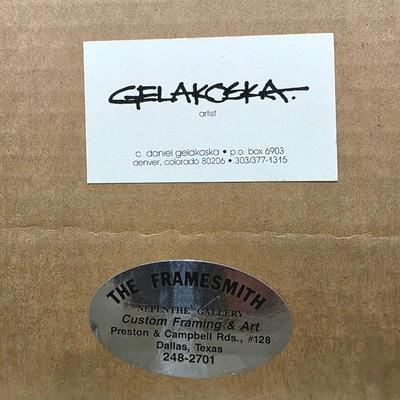 Sale Photo Thumbnail #9: Vibrant contemporary abstract serigraph/print by Serbian American postmodern artist, Daniel Gelakoska (1944/5-2015) "Dakota Sun Shield" 1984 signed and numbered 158/200 professionally framed. Gelakoska graduated from Kendall College of Art and Design in G