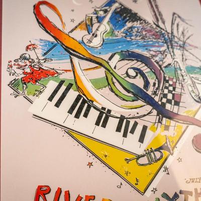 Sale Photo Thumbnail #569: Vintage framed poster music festival in Albany, Oregon created. by Earl Newman. It features musical imagery.