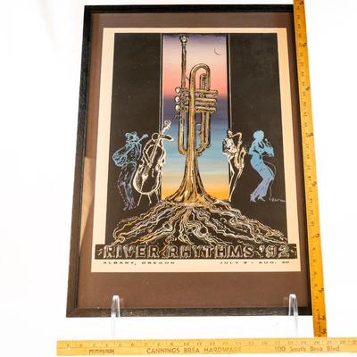 Sale Photo Thumbnail #563: The artwork is centered around a large, detailed trumpet at the base of the image. The overall aesthetic is evocative of jazz music and culture.