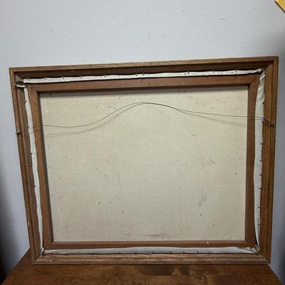 Amateur Framed Art: Oil on Canvas, 2 People in a Boat in the Jungle Tropics