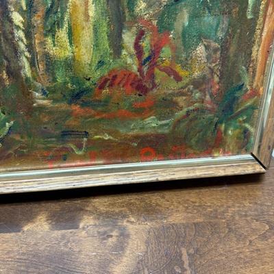 Amateur Framed Art: Oil on Canvas, 2 People in a Boat in the Jungle Tropics
