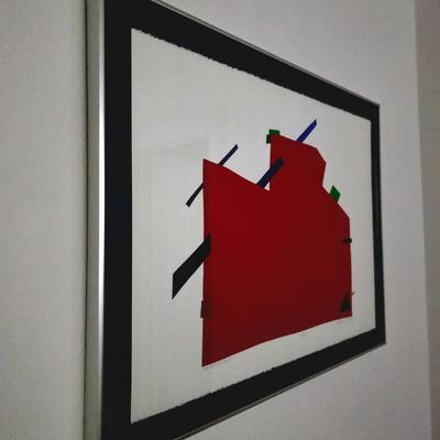 Sale Photo Thumbnail #13: Vibrant contemporary abstract serigraph/print by Serbian American postmodern artist, Daniel Gelakoska (1944/5-2015) "Santa Fe Red" 1984 signed and numbered 27/200 professionally framed. Gelakoska graduated from Kendall College of Art and Design in Grand R