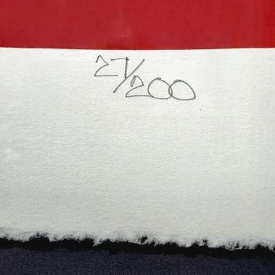 Sale Photo Thumbnail #15: Vibrant contemporary abstract serigraph/print by Serbian American postmodern artist, Daniel Gelakoska (1944/5-2015) "Santa Fe Red" 1984 signed and numbered 27/200 professionally framed. Gelakoska graduated from Kendall College of Art and Design in Grand R