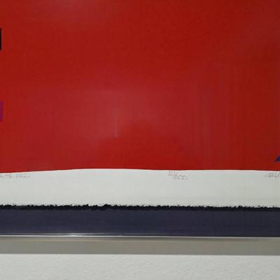 Sale Photo Thumbnail #17: Vibrant contemporary abstract serigraph/print by Serbian American postmodern artist, Daniel Gelakoska (1944/5-2015) "Santa Fe Red" 1984 signed and numbered 27/200 professionally framed. Gelakoska graduated from Kendall College of Art and Design in Grand R