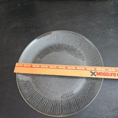 Jeannette Glassware Finlandia dinner plates, which are part of the Churchill Finlandia collection