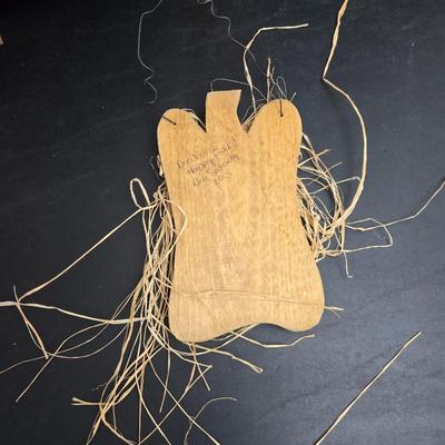 Longaberger footed magazine basket dated 1989 and signed by its weaver with wooden Pumpkin -