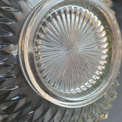 vintage clear glass basket in the Diamond Point pattern by Indiana Glass Co. with a new Luigi Bormioli Light & Music crystal
