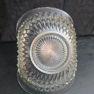 vintage clear glass basket in the Diamond Point pattern by Indiana Glass Co. with a new Luigi Bormioli Light & Music crystal