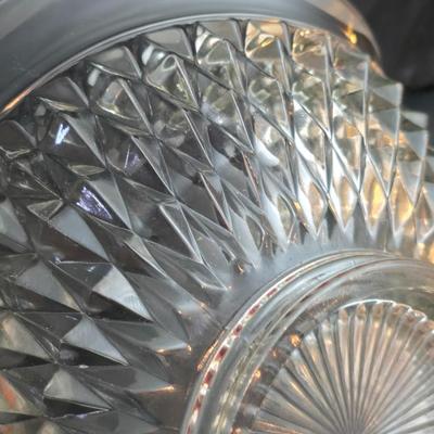 vintage clear glass basket in the Diamond Point pattern by Indiana Glass Co. with a new Luigi Bormioli Light & Music crystal