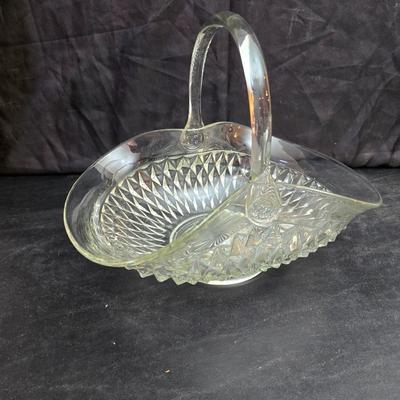 vintage clear glass basket in the Diamond Point pattern by Indiana Glass Co. with a new Luigi Bormioli Light & Music crystal