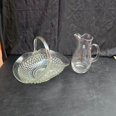 vintage clear glass basket in the Diamond Point pattern by Indiana Glass Co. with a new Luigi Bormioli Light & Music crystal