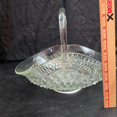 vintage clear glass basket in the Diamond Point pattern by Indiana Glass Co. with a new Luigi Bormioli Light & Music crystal