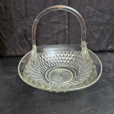 vintage clear glass basket in the Diamond Point pattern by Indiana Glass Co. with a new Luigi Bormioli Light & Music crystal