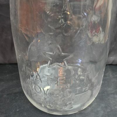 Vintage 5-gallon Mason's Patent Nov 30th 1858 "Star and Eagle" glass pickle jar.