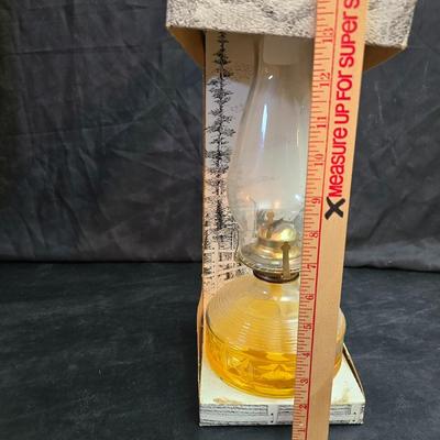 Two glass chamber-style oil lamps -Lamplight Farms.