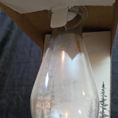 Two glass chamber-style oil lamps -Lamplight Farms.