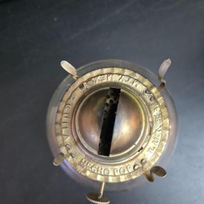 Two glass chamber-style oil lamps -Lamplight Farms.