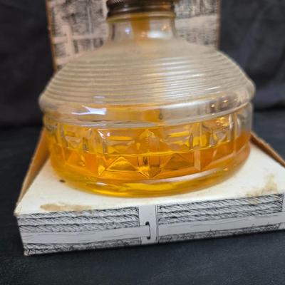 Two glass chamber-style oil lamps -Lamplight Farms.