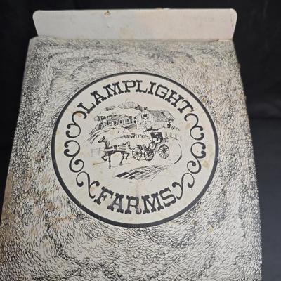 Two glass chamber-style oil lamps -Lamplight Farms.