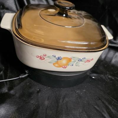 Vintage Square Fruit Motif Casserole Dish with Warmer - 8x8 Retro Charm