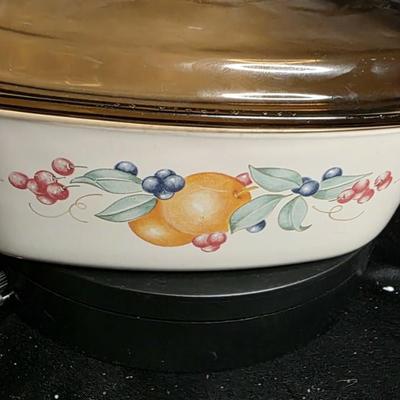 Vintage Square Fruit Motif Casserole Dish with Warmer - 8x8 Retro Charm