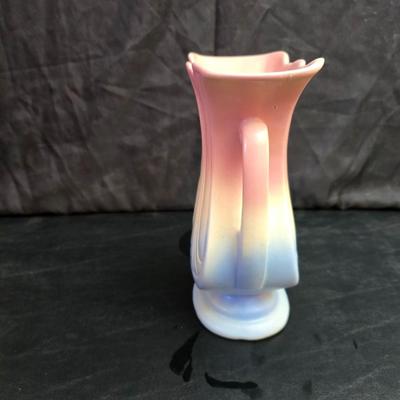 Vintage Hull Art Pottery "Mardi Gras" or "Granada" double-handled vase, likely from the 1940s & a creamy white...