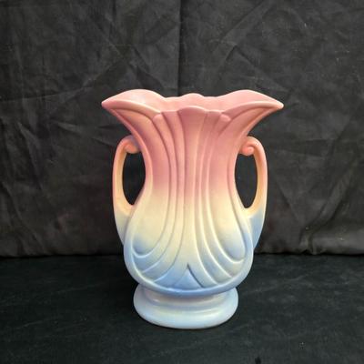 Vintage Hull Art Pottery "Mardi Gras" or "Granada" double-handled vase, likely from the 1940s & a creamy white...