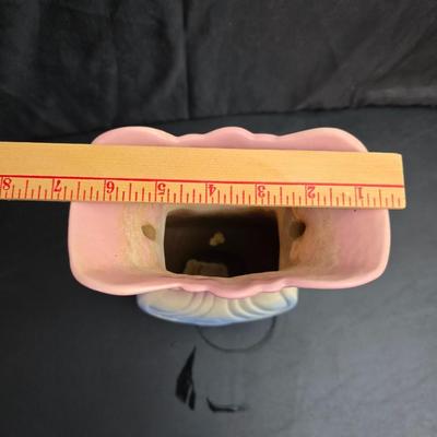 Vintage Hull Art Pottery "Mardi Gras" or "Granada" double-handled vase, likely from the 1940s & a creamy white...