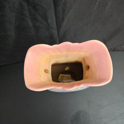 Vintage Hull Art Pottery "Mardi Gras" or "Granada" double-handled vase, likely from the 1940s & a creamy white...