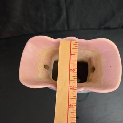 Vintage Hull Art Pottery "Mardi Gras" or "Granada" double-handled vase, likely from the 1940s & a creamy white...