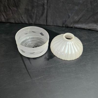 Two vintage glass lamp shades - glass replacement lamp shade - Art deco = etched & ribbed
