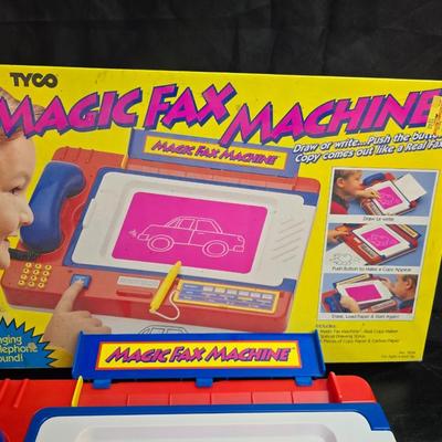Vintage toys for 4+ age group = Handcrafted wood truck - 2 sesame street puzzles and a Tyco Magic fax machine / Magic Copier
