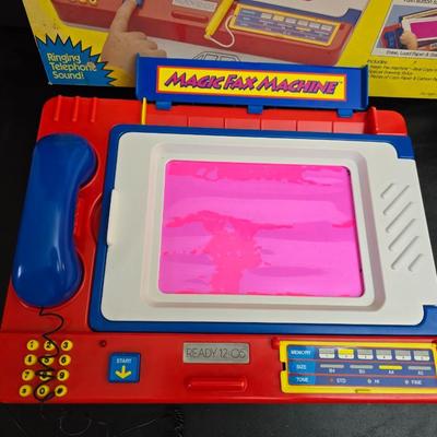 Vintage toys for 4+ age group = Handcrafted wood truck - 2 sesame street puzzles and a Tyco Magic fax machine / Magic Copier