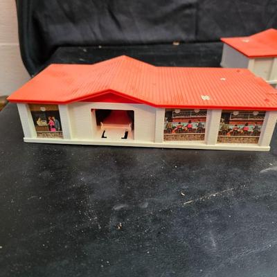 vintage Hot Wheels Super-Charger Race Set with vintage 1968 Mattel Hot Wheels Super-Charger restaurant/garage buildings.