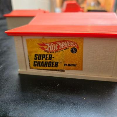 vintage Hot Wheels Super-Charger Race Set with vintage 1968 Mattel Hot Wheels Super-Charger restaurant/garage buildings.