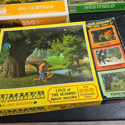 8 vintage puzzles - Westfield - Milton Bradley - Springbrook - Hoyle - Watkins Strathmore - and others