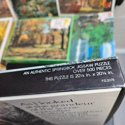 8 vintage puzzles - Westfield - Milton Bradley - Springbrook - Hoyle - Watkins Strathmore - and others