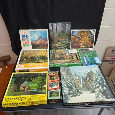8 vintage puzzles - Westfield - Milton Bradley - Springbrook - Hoyle - Watkins Strathmore - and others