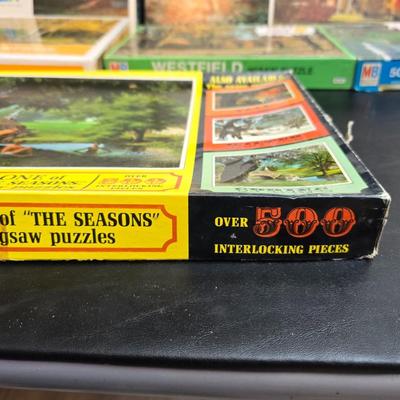 8 vintage puzzles - Westfield - Milton Bradley - Springbrook - Hoyle - Watkins Strathmore - and others