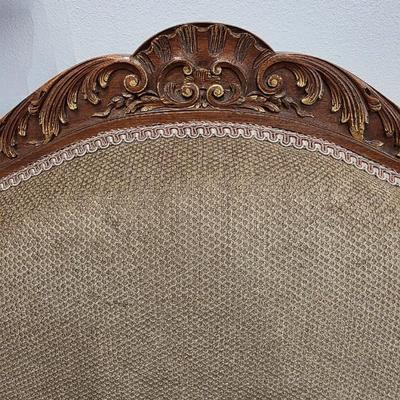 Sale Photo Thumbnail #49: Beautifully upholstered French carved Louis XV style accent chairs. Both chairs are immaculate. The touch of gold on the ornate carved wood with the natural earthy color upholstery is classic. 
You are bidding on the pair here, meaning you must pay for an