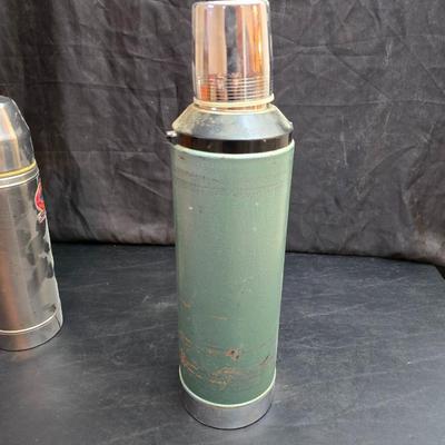 Two vintage thermoses /vacuum bottles - Uno-Vac unbreakable stainless-steel thermos & 1976 Aladdin Stanley 2-quart vacuum bottle,...