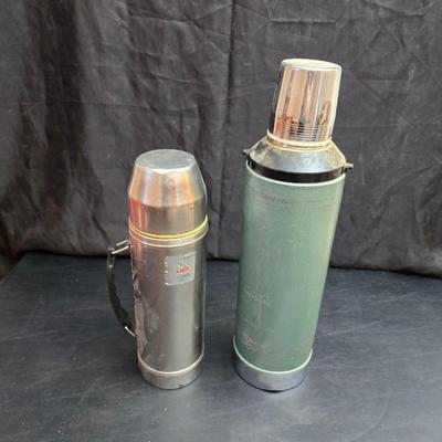 Two vintage thermoses /vacuum bottles - Uno-Vac unbreakable stainless-steel thermos & 1976 Aladdin Stanley 2-quart vacuum bottle,...