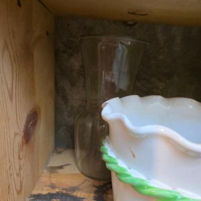 Large assortment of mostly ceramic garden pots, vases, with a new rain gauge and new Russco iii wind chime